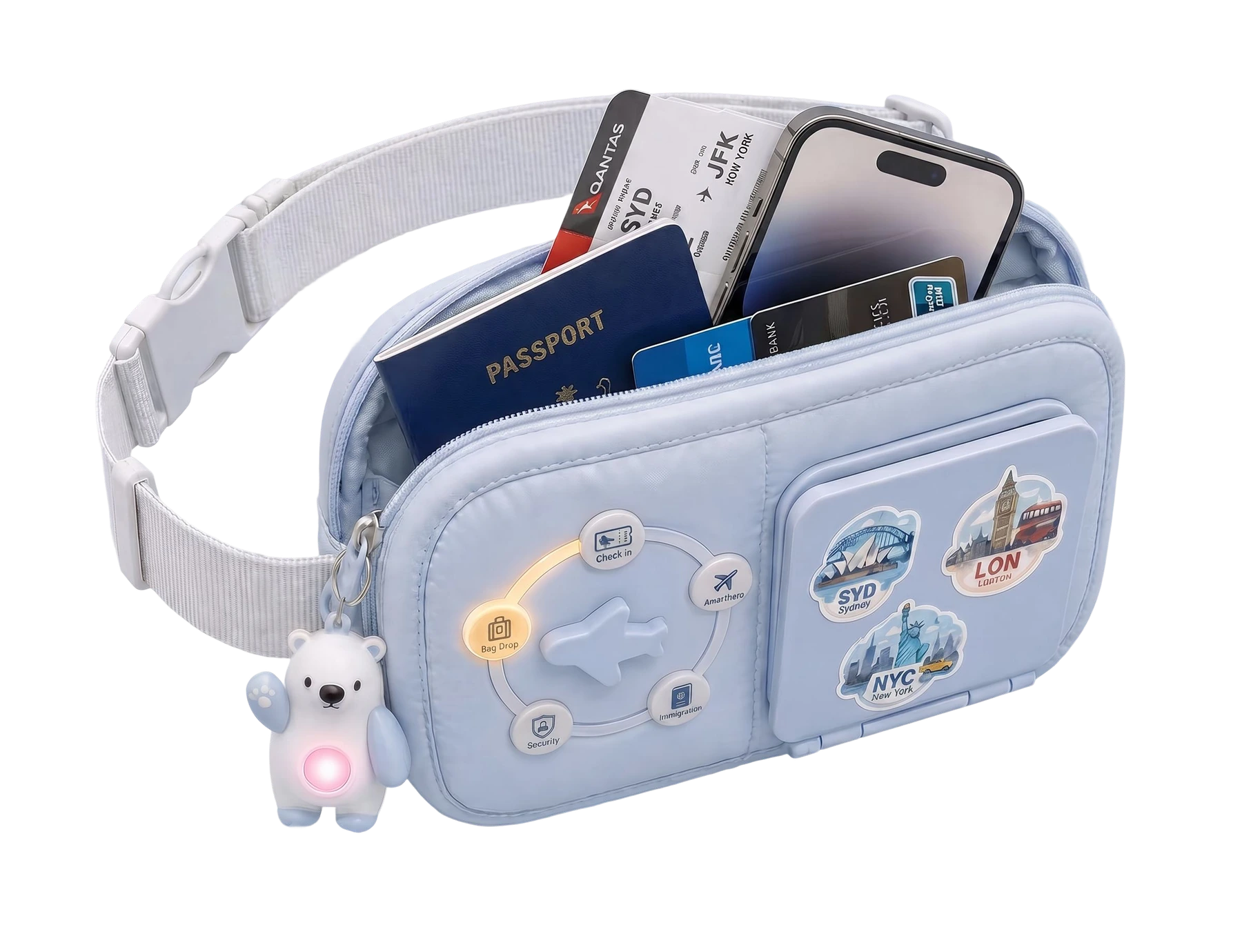AirPal bag opened to show its internal storage compartments
