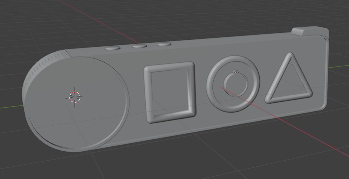 3D model of the calendar enclosure with circular display and square, circular and triangular modular areas.